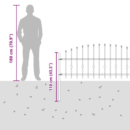 Spike Fence Zwart 200 x 130 cm Gepoedercoat staal