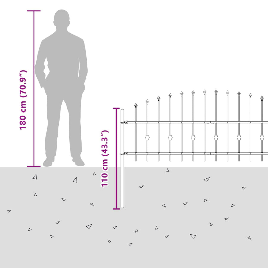 Spike Fence Zwart 200 x 130 cm Gepoedercoat staal