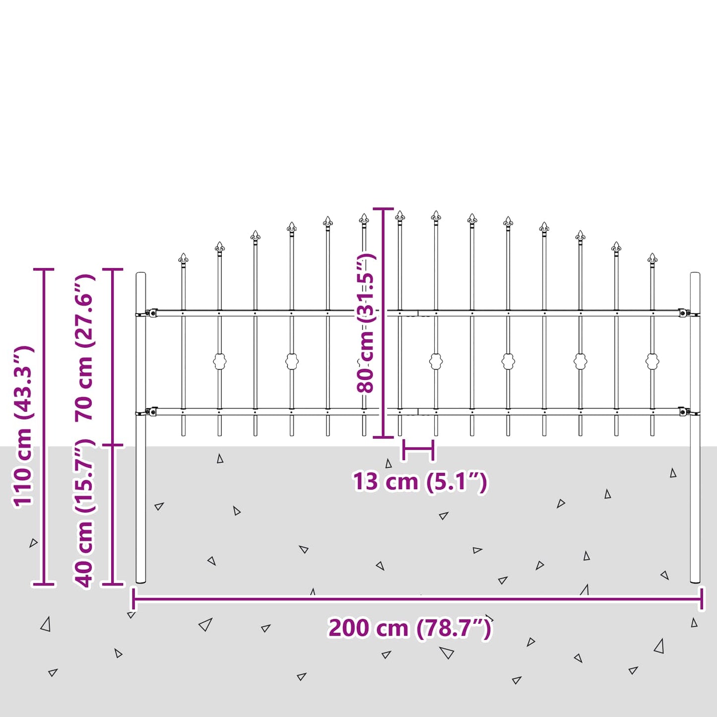 Spike Fence Zwart 200 x 130 cm Gepoedercoat staal