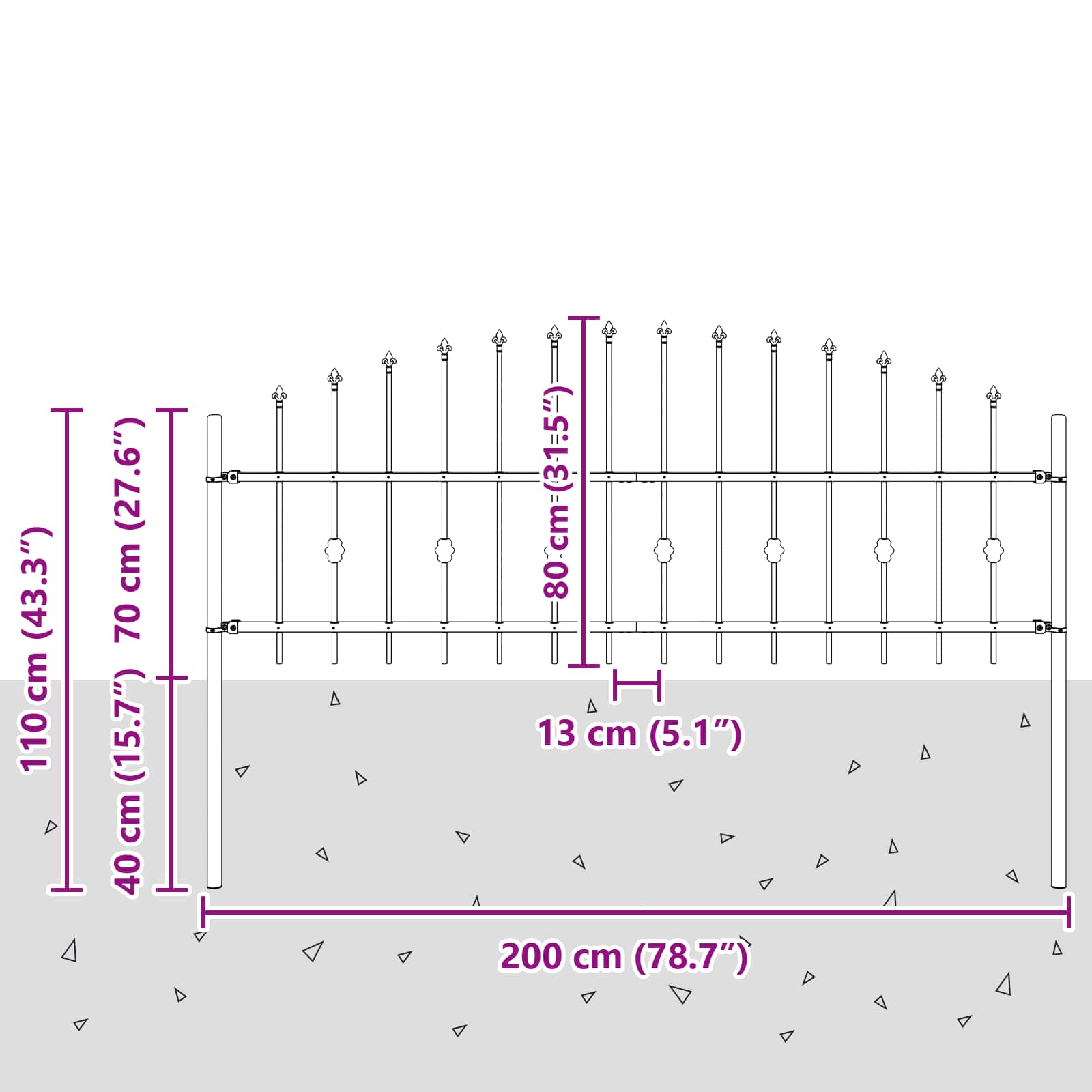 Spike Fence Zwart 200 x 130 cm Gepoedercoat staal