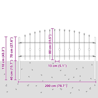 Spike Fence Zwart 200 x 130 cm Gepoedercoat staal