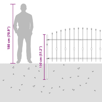 Spike Fence Zwart 200 x 130 cm Gepoedercoat staal