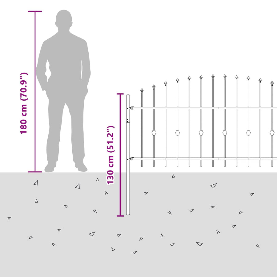 Spike Fence Zwart 200 x 130 cm Gepoedercoat staal