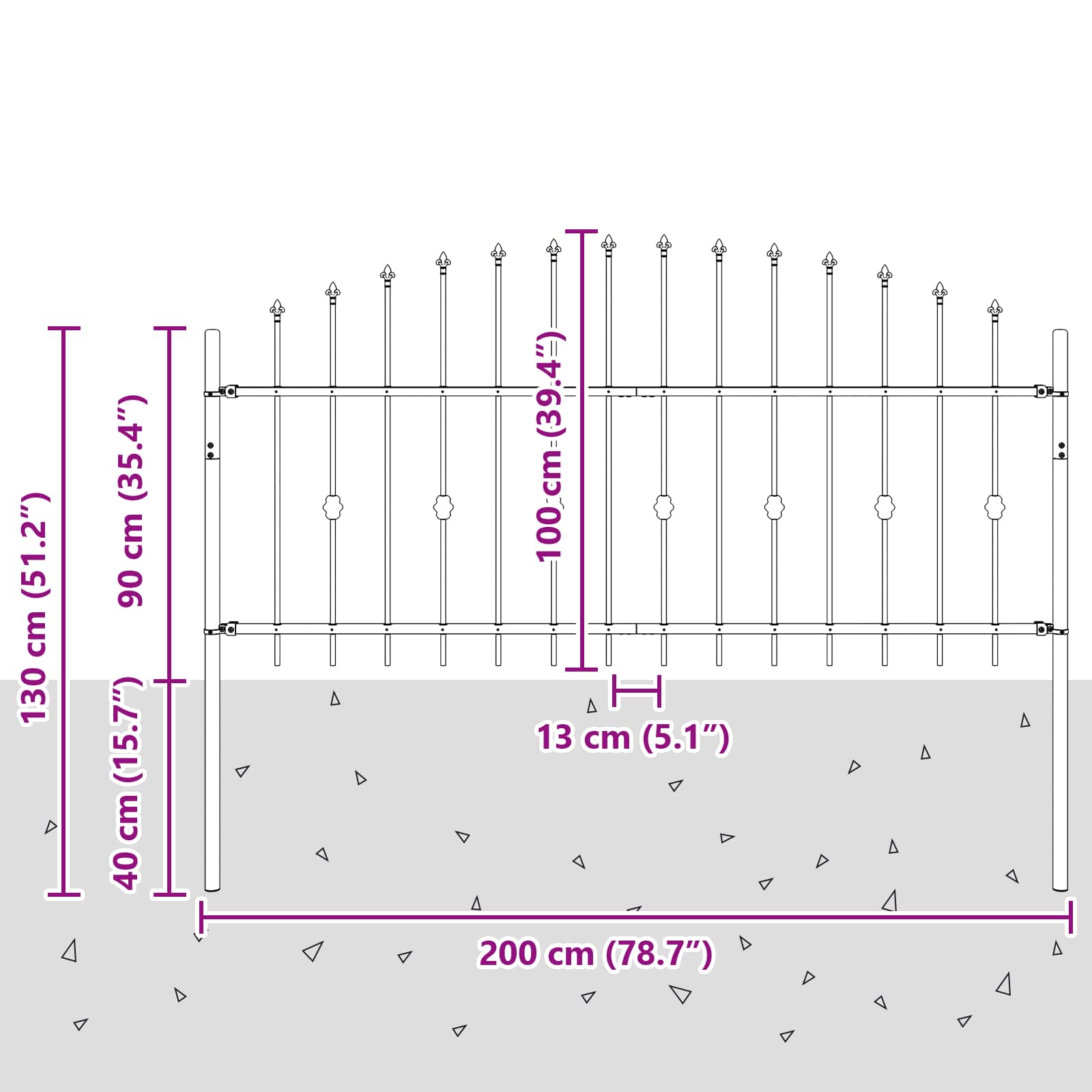 Spike Fence Zwart 200 x 130 cm Gepoedercoat staal