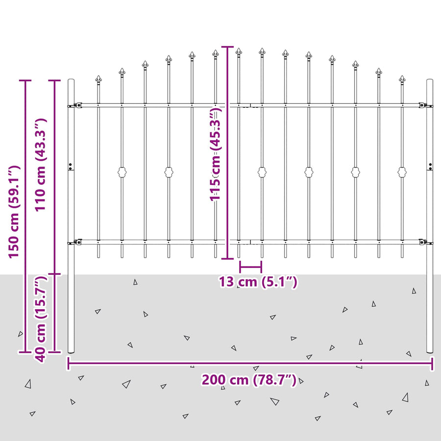 Spike Fence Zwart 200 x 150 cm Gepoedercoat staal