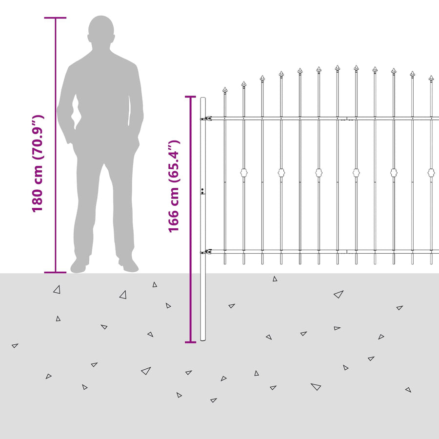 Spike Fence Zwart 200 x 130 cm Gepoedercoat staal