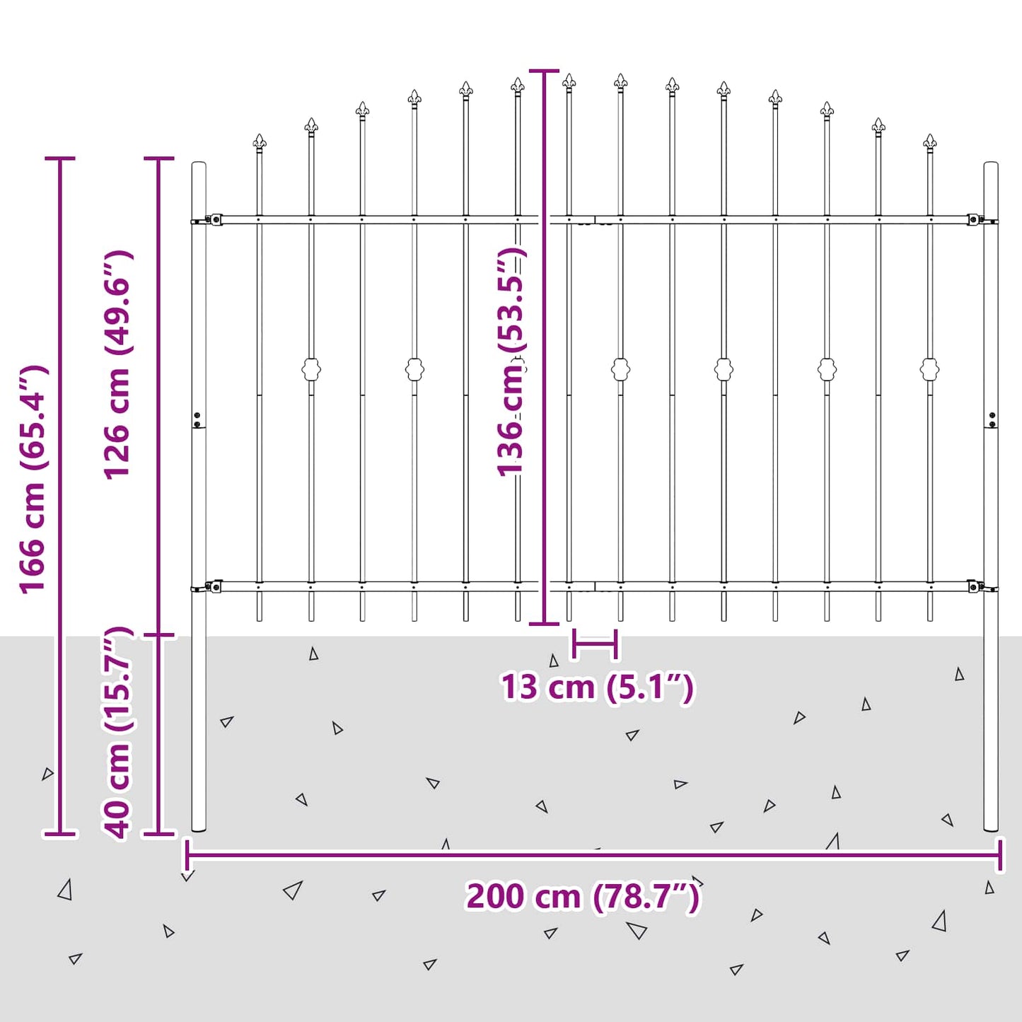 Spike Fence Zwart 200 x 130 cm Gepoedercoat staal