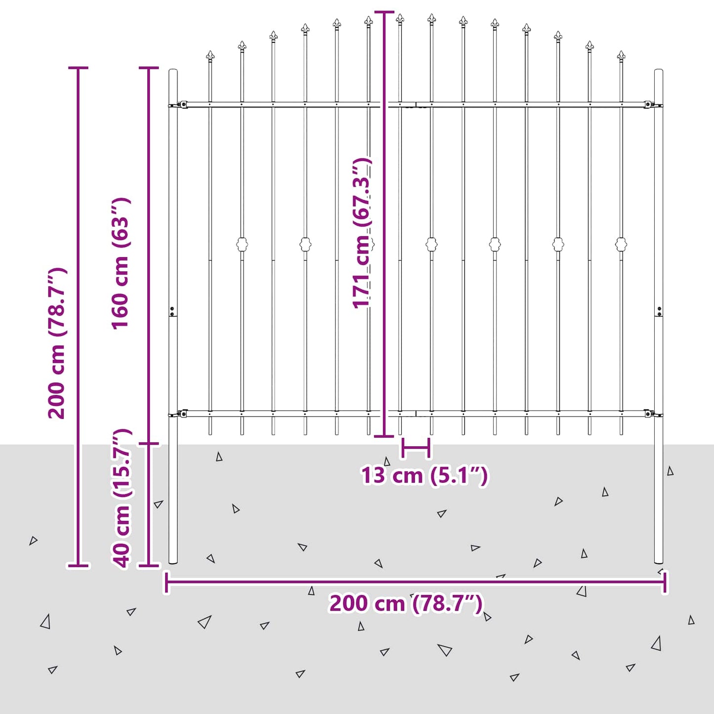 Spike Fence Zwart 200 x 200 cm Gepoedercoat staal