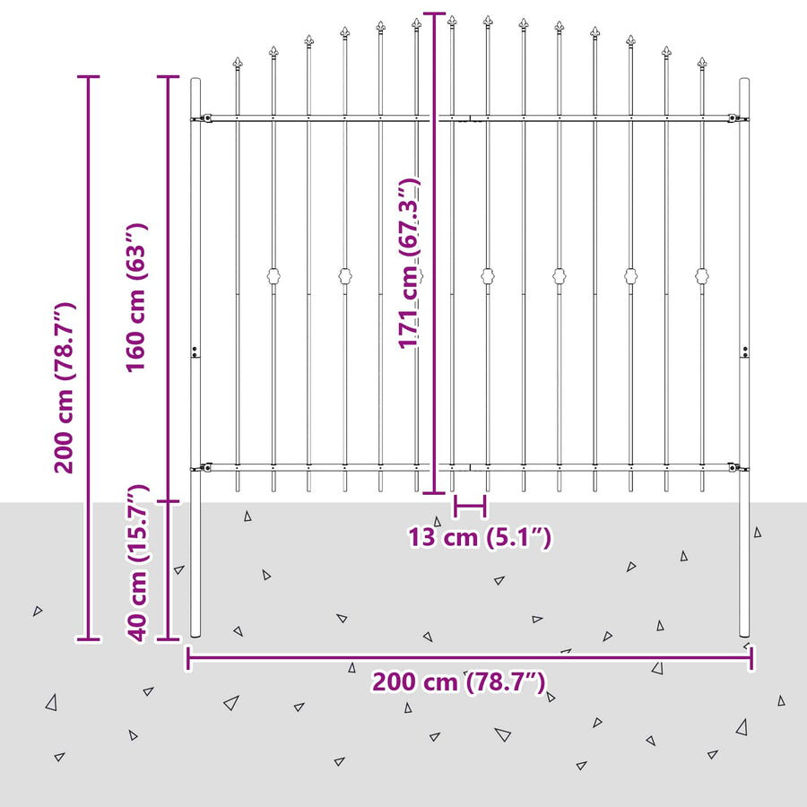 Spike Fence Zwart 200 x 200 cm Gepoedercoat staal