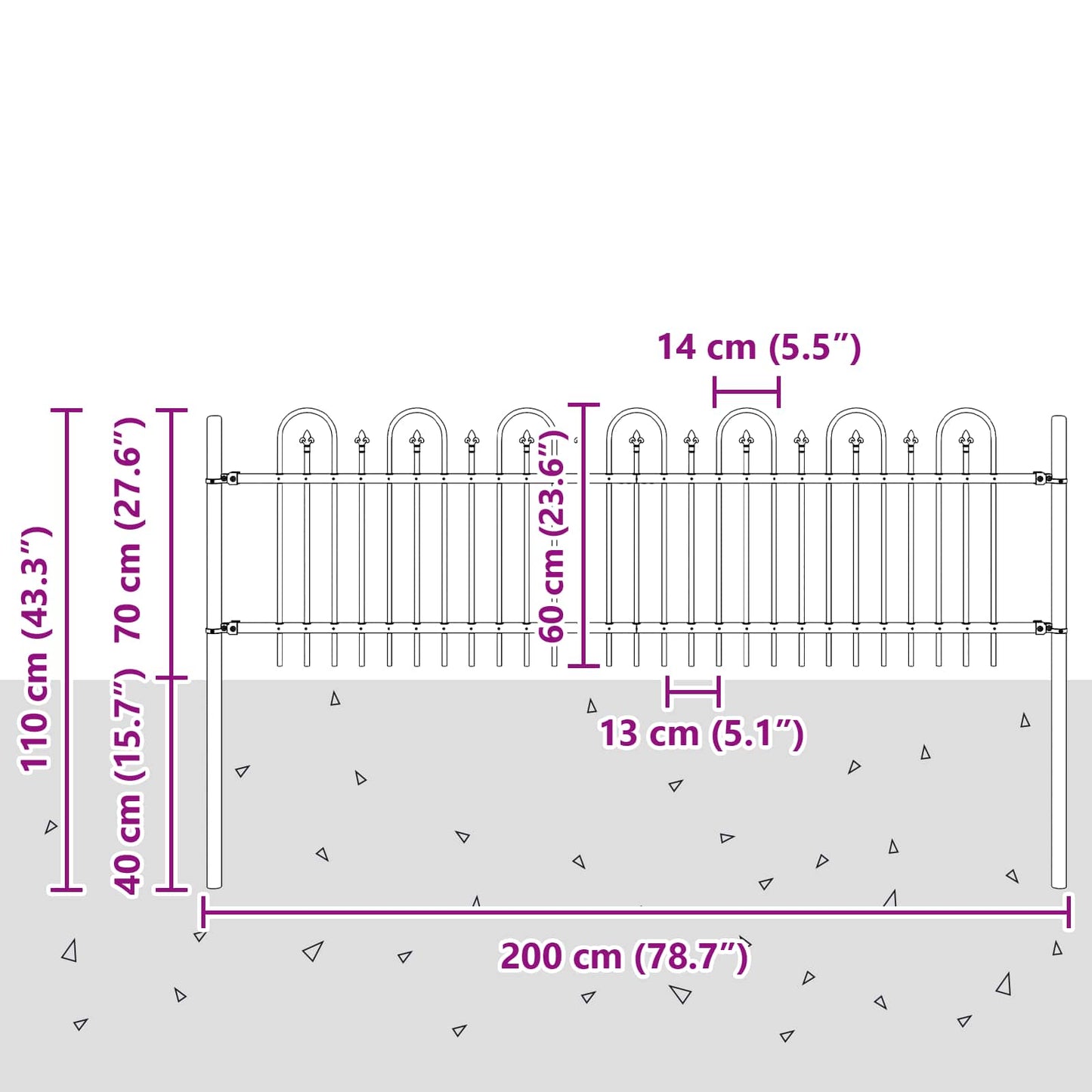 Spike Boog Hek Zwart 200 x 130 cm Gepoedercoat staal