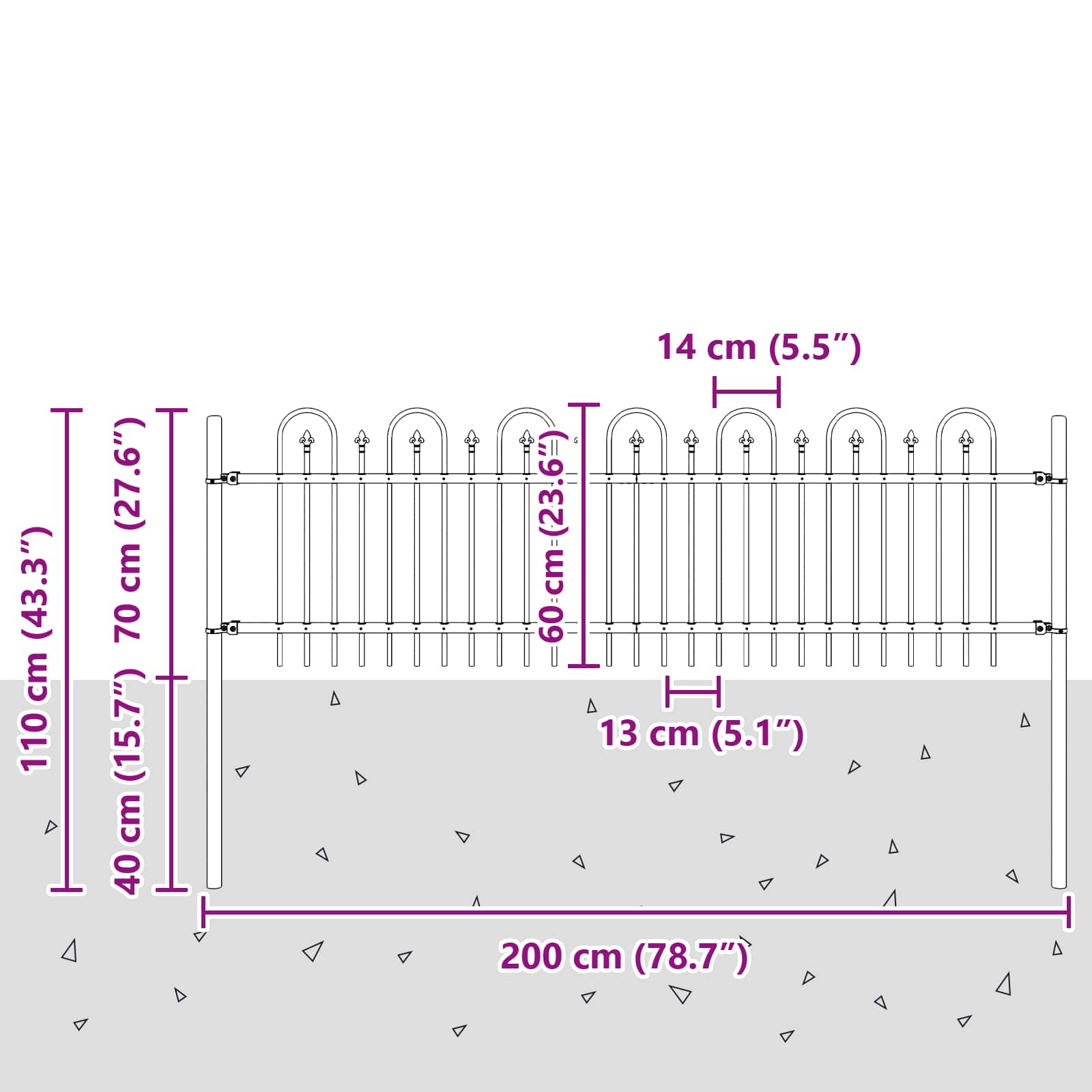 Spike Boog Hek Zwart 200 x 130 cm Gepoedercoat staal