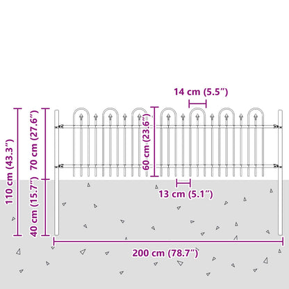 Spike Boog Hek Zwart 200 x 130 cm Gepoedercoat staal