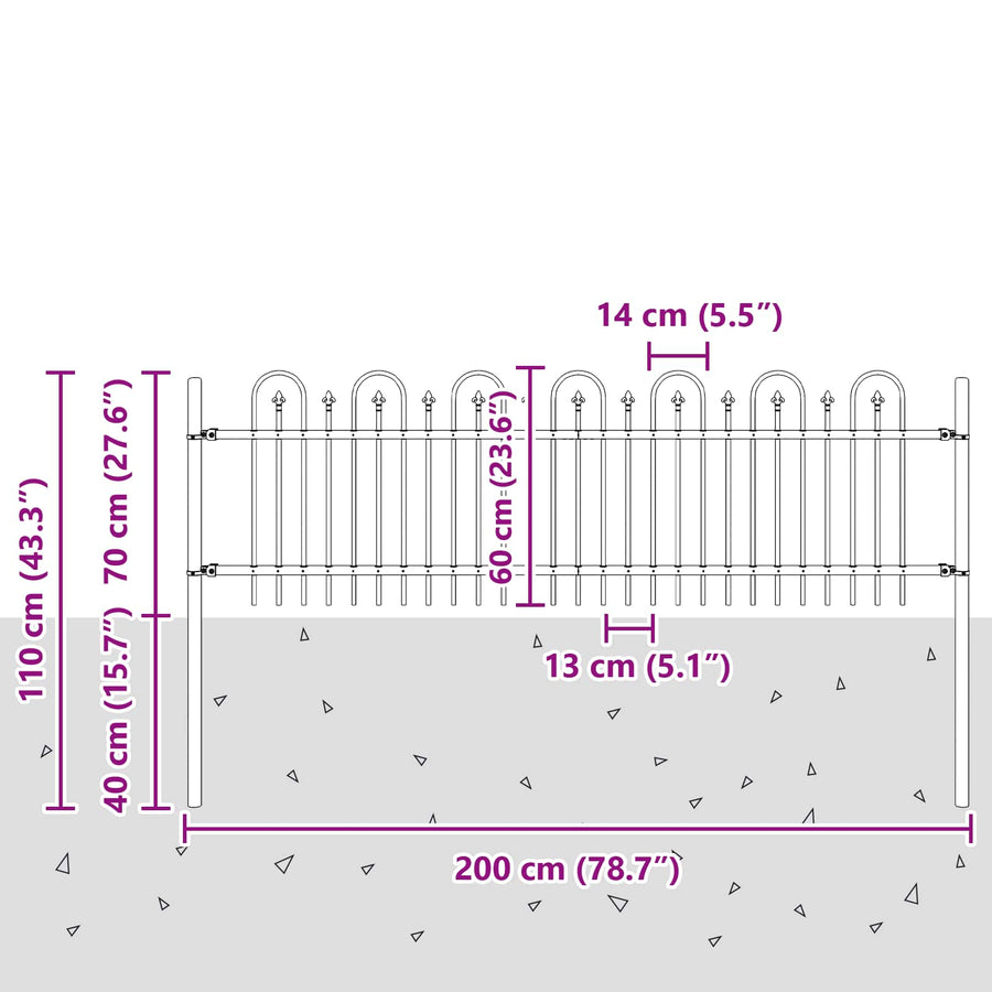 Spike Boog Hek Zwart 200 x 130 cm Gepoedercoat staal