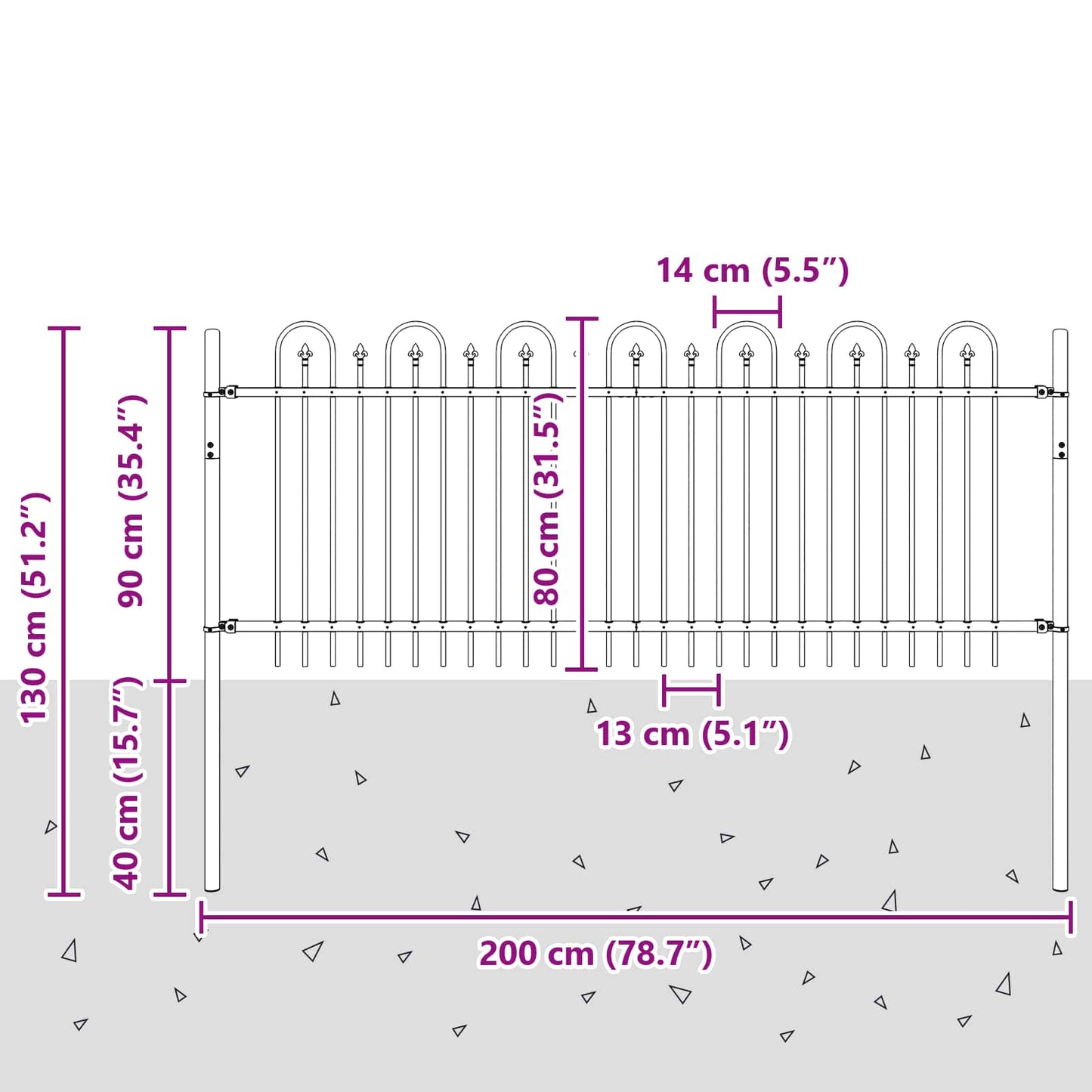 Spike Boog Hek Zwart 200 x 130 cm Gepoedercoat staal