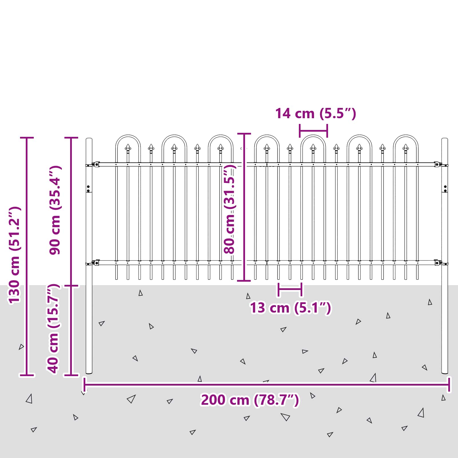 Spike Boog Hek Zwart 200 x 130 cm Gepoedercoat staal