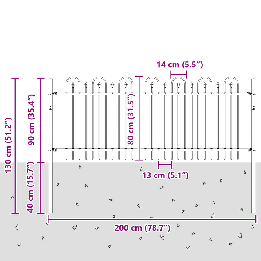 Spike Boog Hek Zwart 200 x 130 cm Gepoedercoat staal