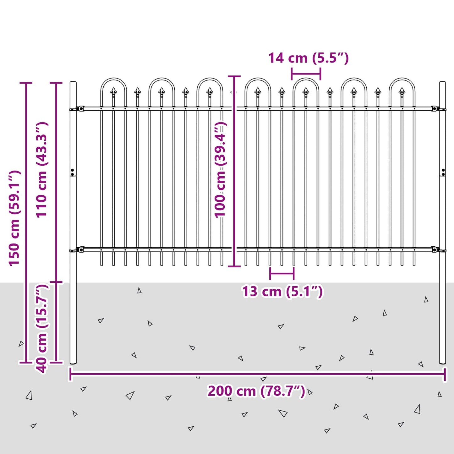 Spike Boog Hek Zwart 200 x 150 cm Gepoedercoat staal