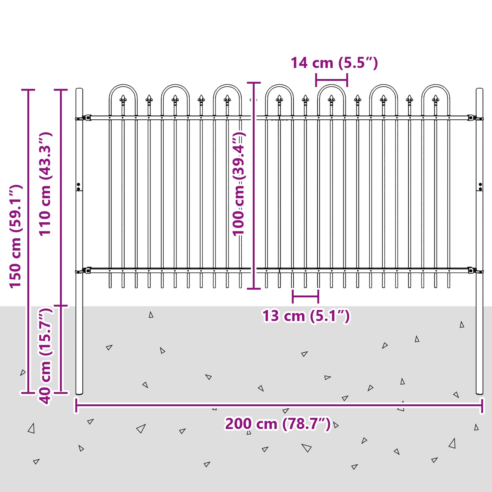 Spike Boog Hek Zwart 200 x 150 cm Gepoedercoat staal