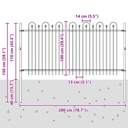 Spike Boog Hek Zwart 200 x 150 cm Gepoedercoat staal