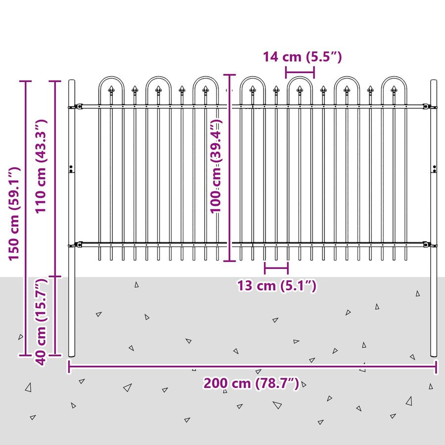 Spike Boog Hek Zwart 200 x 150 cm Gepoedercoat staal