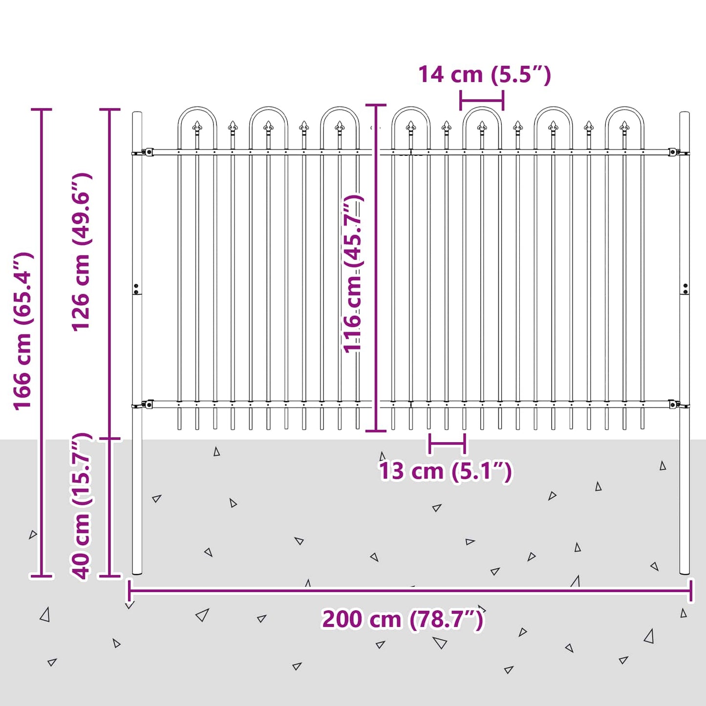 Spike Boog Hek Zwart 200 x 130 cm Gepoedercoat staal