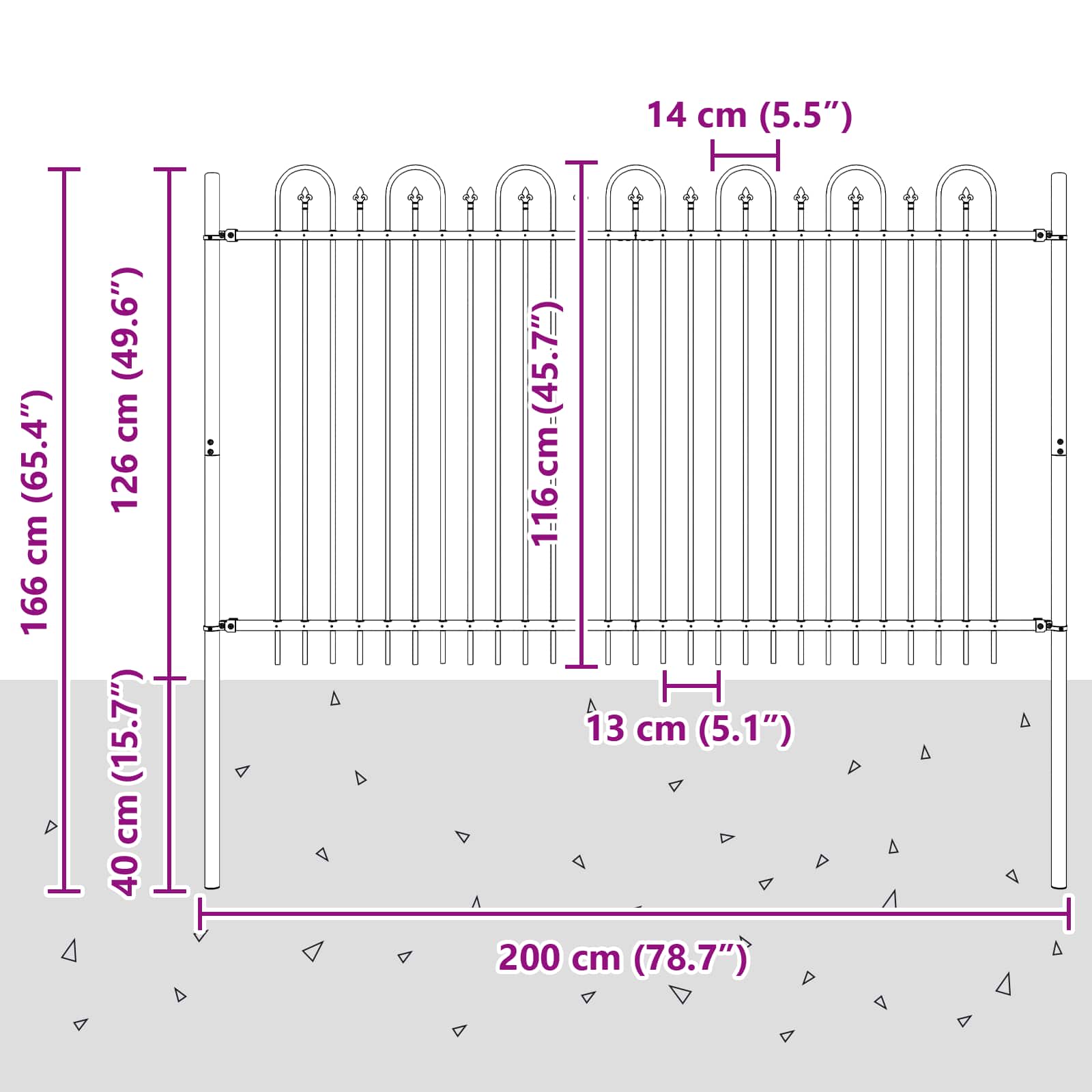 Spike Boog Hek Zwart 200 x 130 cm Gepoedercoat staal