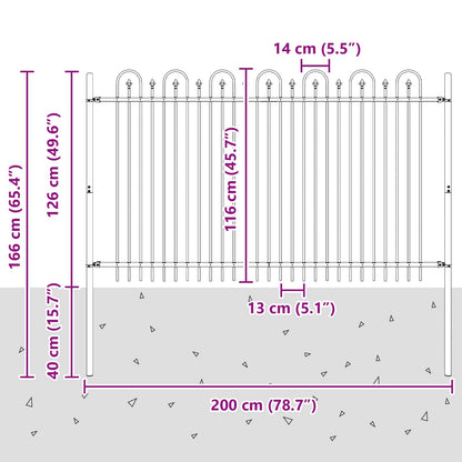 Spike Boog Hek Zwart 200 x 130 cm Gepoedercoat staal