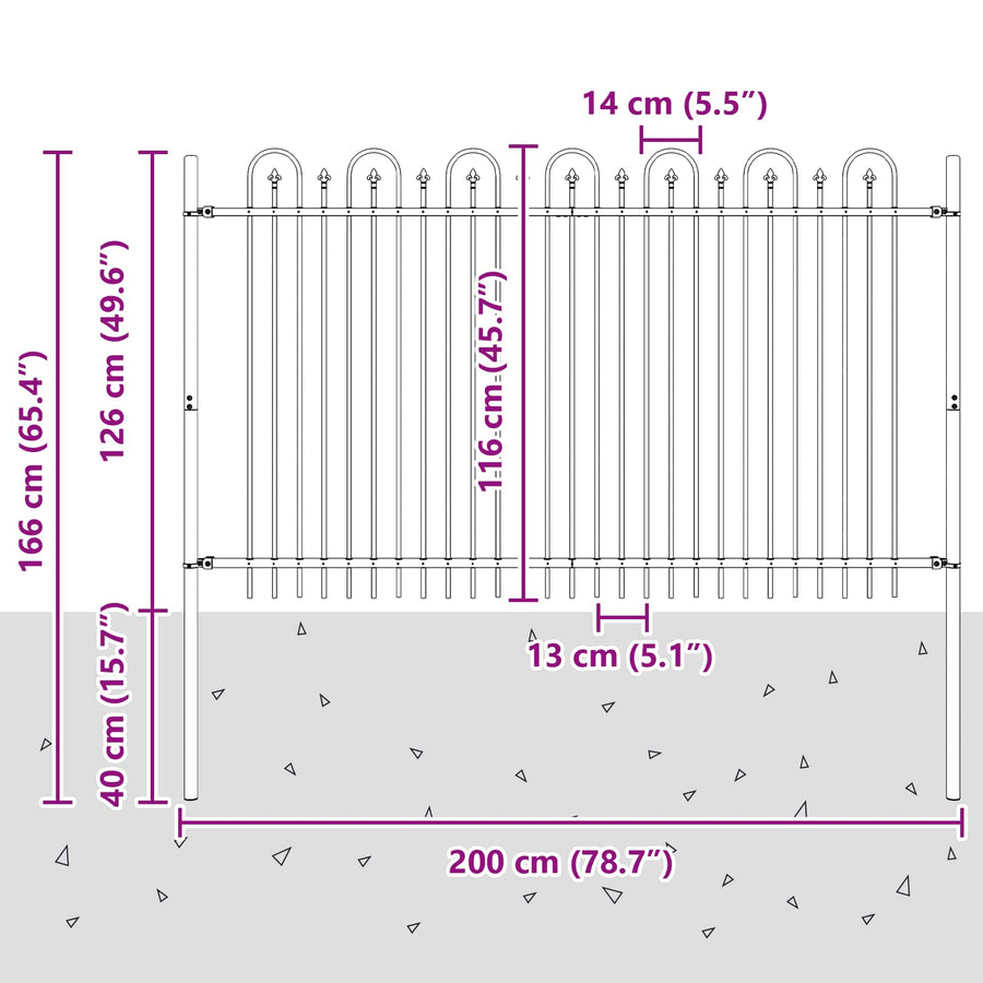 Spike Boog Hek Zwart 200 x 130 cm Gepoedercoat staal