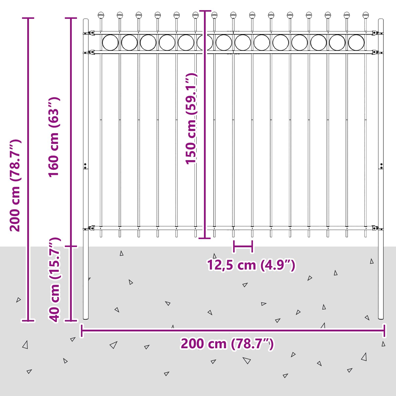 Ringhek Zwart 200 x 200 cm Gepoedercoat staal