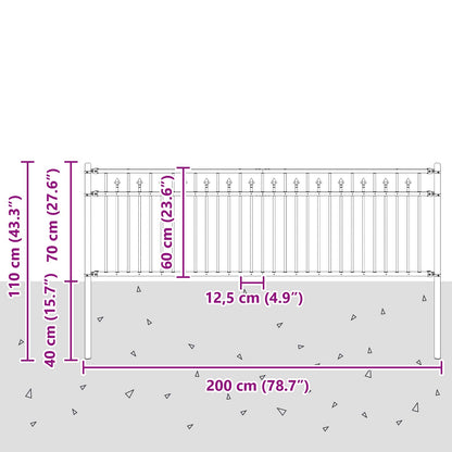 Spike Hek Zwart 200 x 110 cm Gepoedercoat staal
