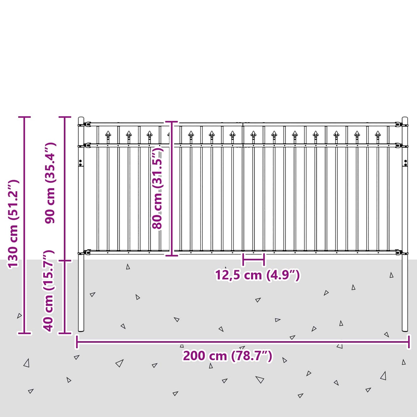 Spike Hek Zwart 200 x 130 cm Gepoedercoat staal