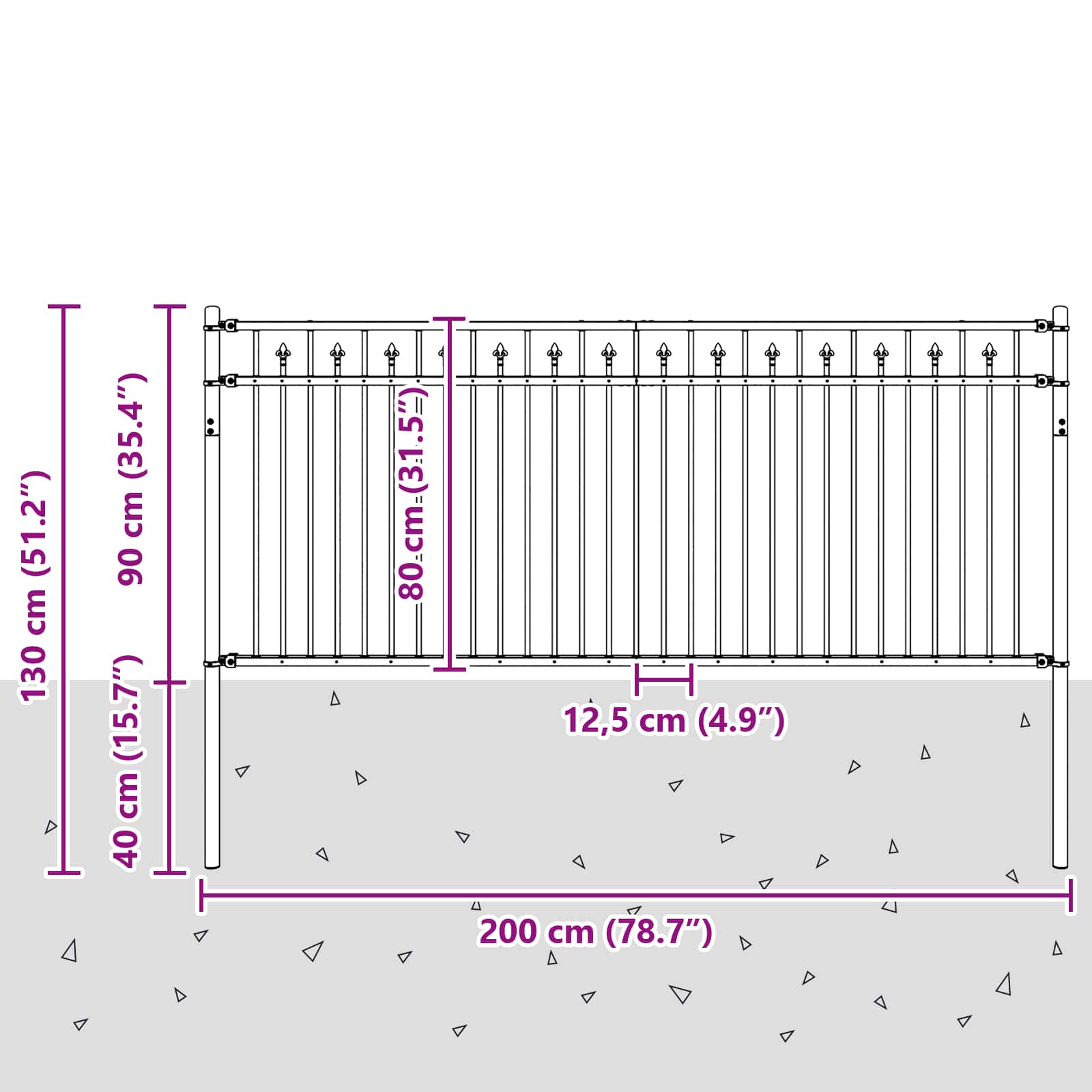Spike Hek Zwart 200 x 130 cm Gepoedercoat staal