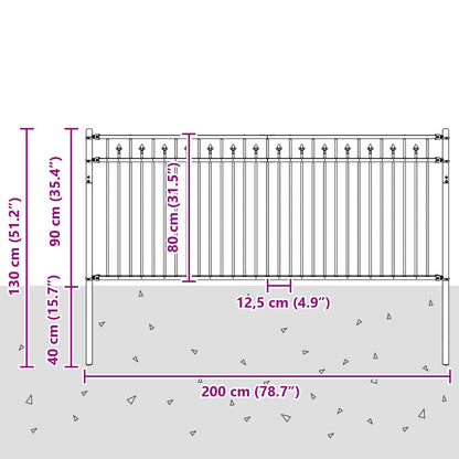 Spike Hek Zwart 200 x 130 cm Gepoedercoat staal