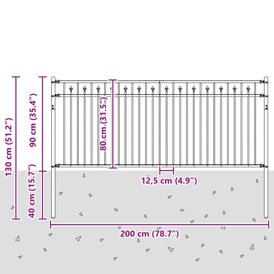 Spike Hek Zwart 200 x 130 cm Gepoedercoat staal