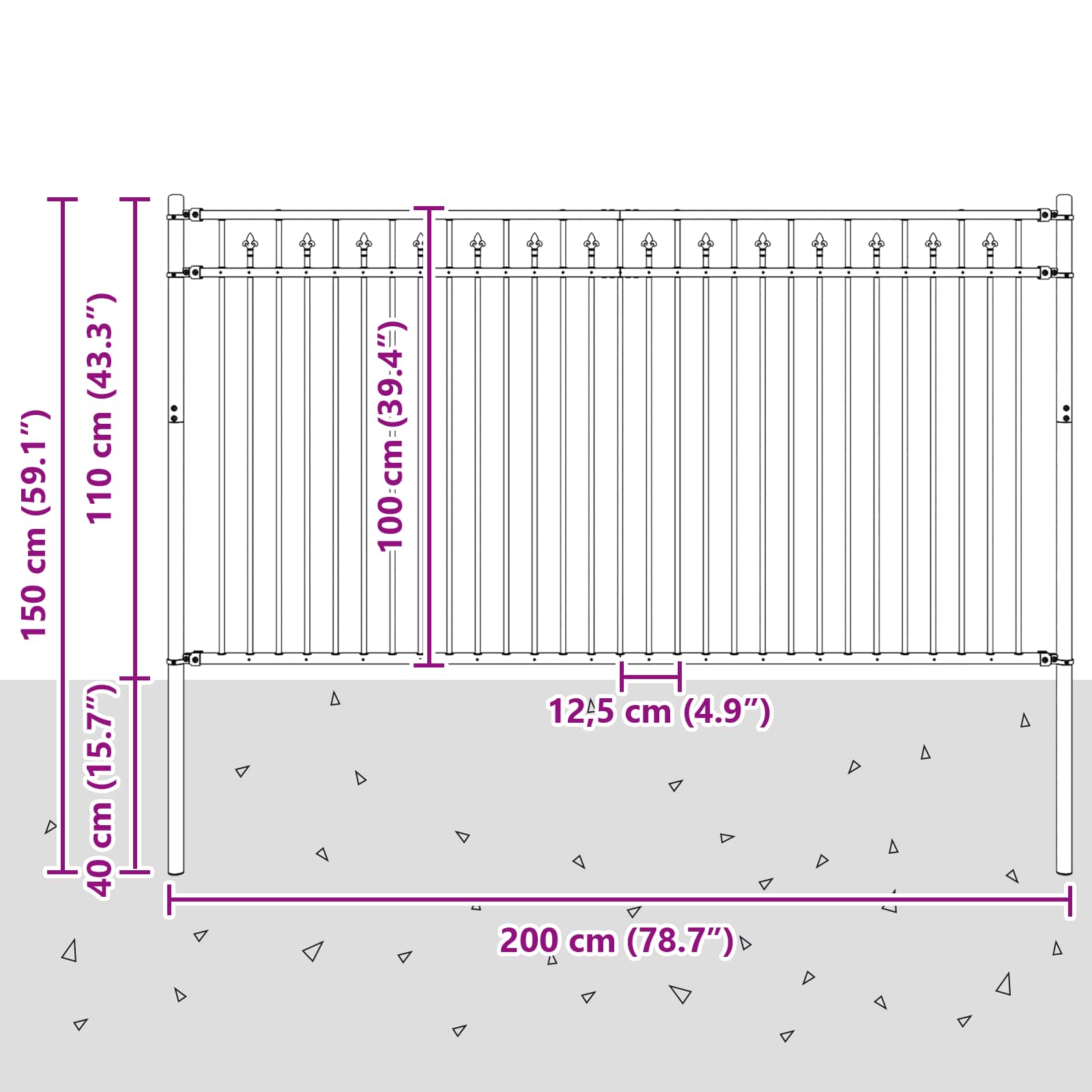 Spike Hek Zwart 200 x 150 cm Gepoedercoat staal