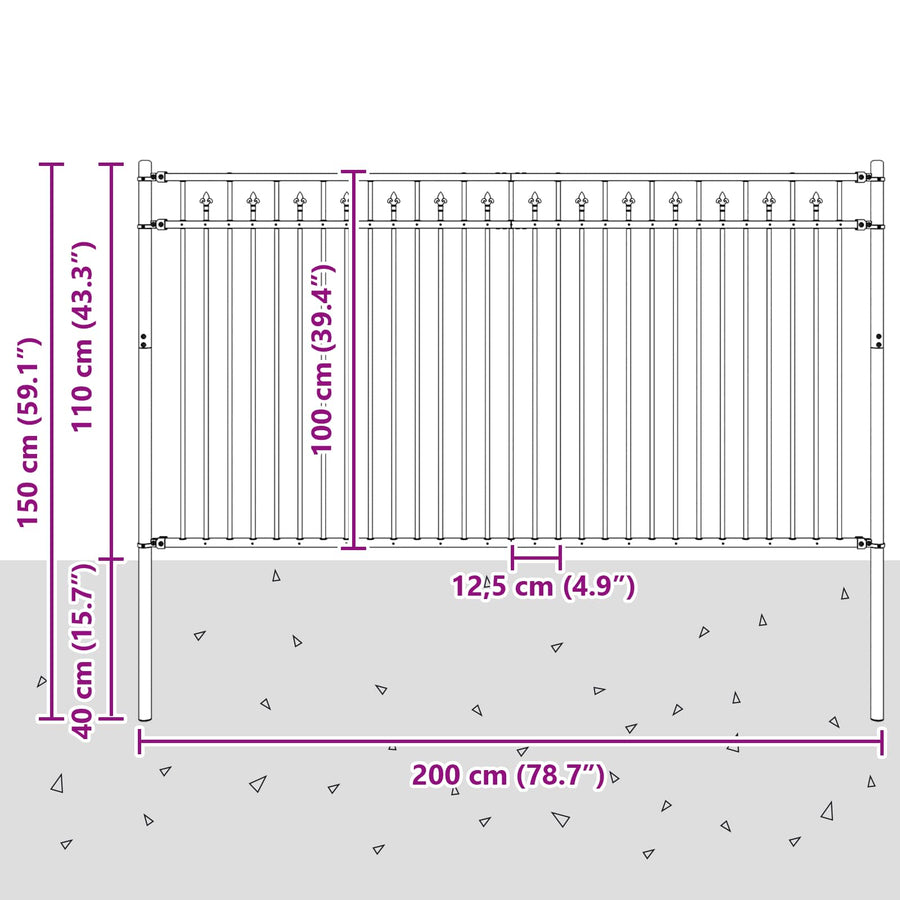 Spike Hek Zwart 200 x 150 cm Gepoedercoat staal