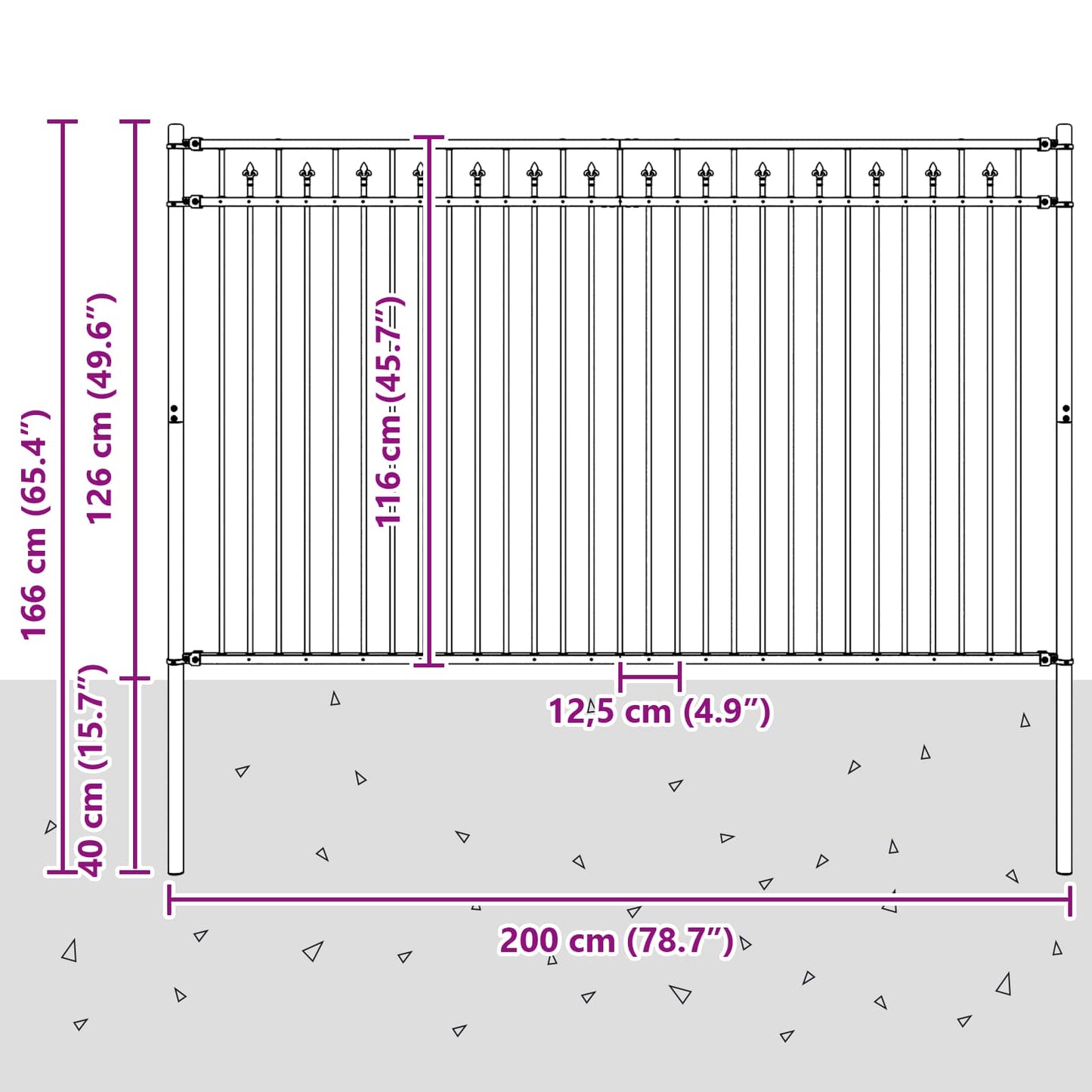 Spike Hek Zwart 200 x 166 cm Gepoedercoat staal