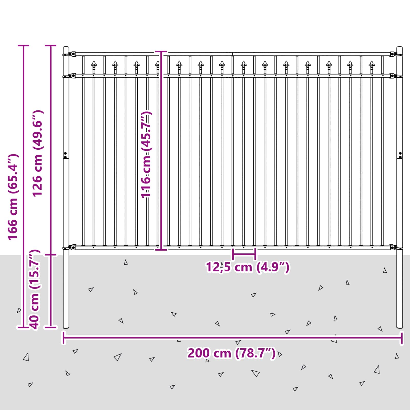 Spike Hek Zwart 200 x 166 cm Gepoedercoat staal