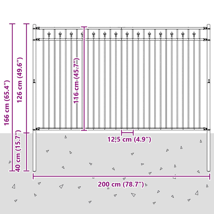 Spike Hek Zwart 200 x 166 cm Gepoedercoat staal