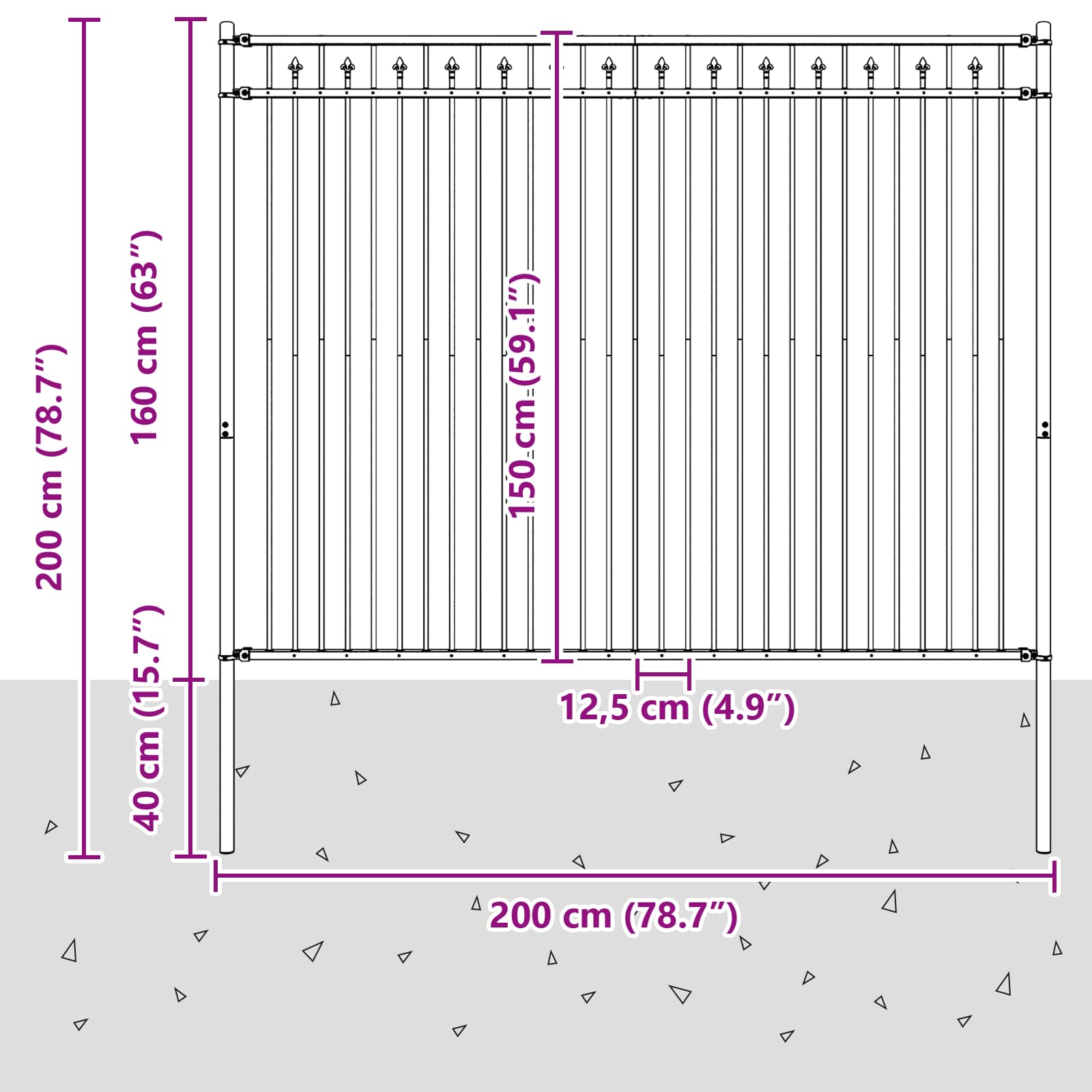 Spike Hek Zwart 200 x 200 cm Gepoedercoat staal