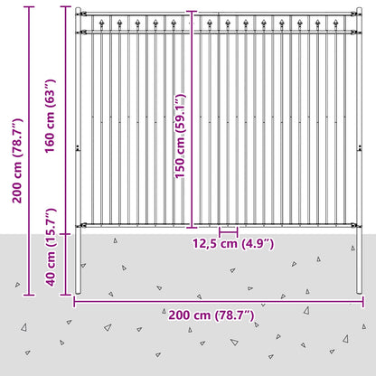Spike Hek Zwart 200 x 200 cm Gepoedercoat staal