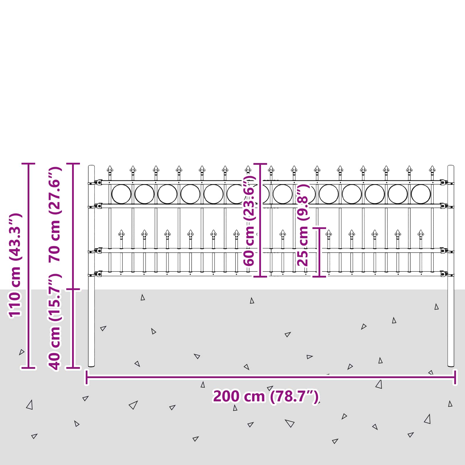 Spike Ring Hek Zwart 200 x 130 cm Gepoedercoat staal