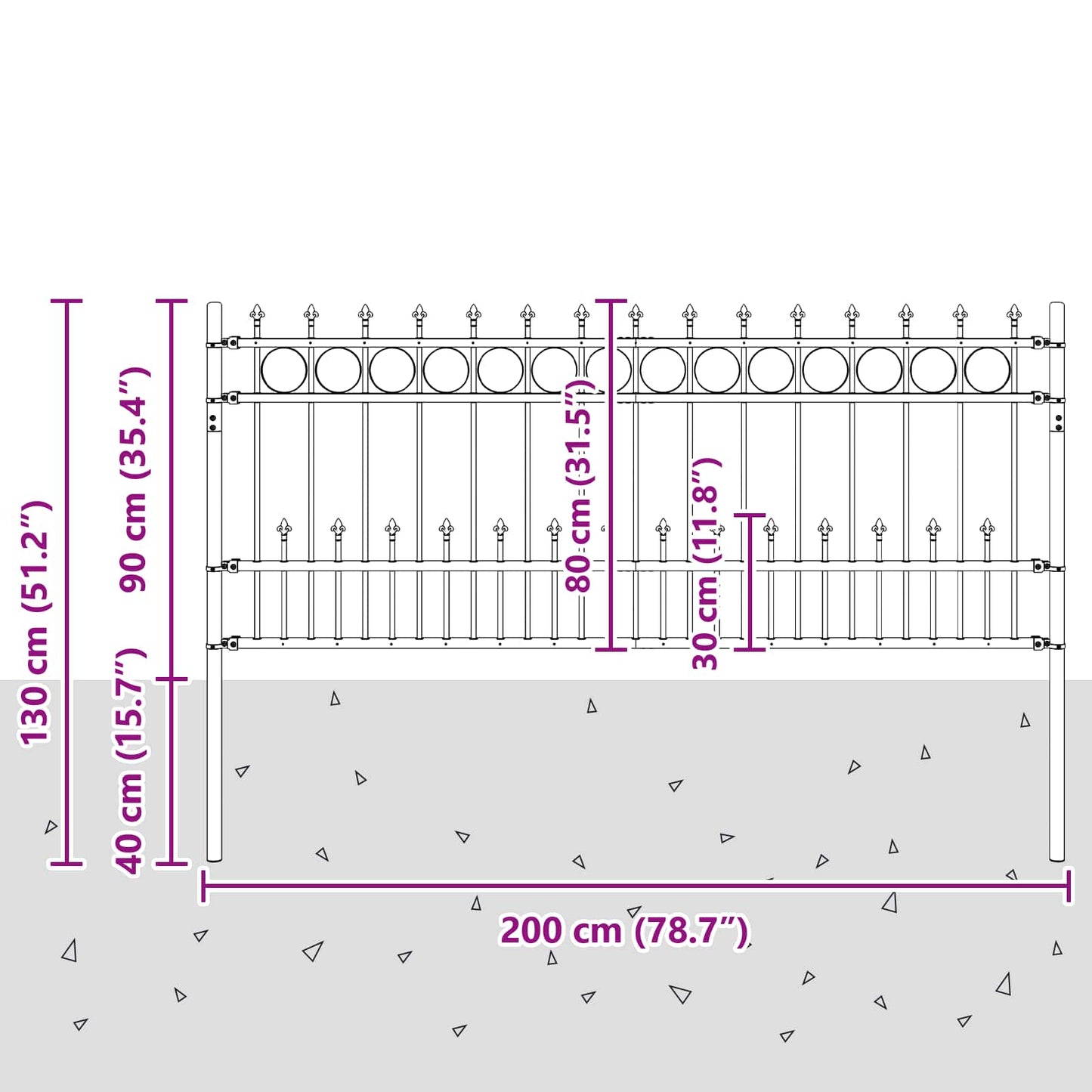 Spike Ring Hek Zwart 200 x 130 cm Gepoedercoat staal