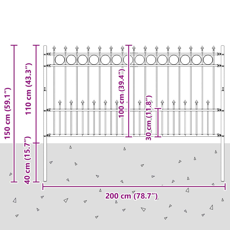 Spike Ring Hek Zwart 200 x 150 cm Gepoedercoat staal