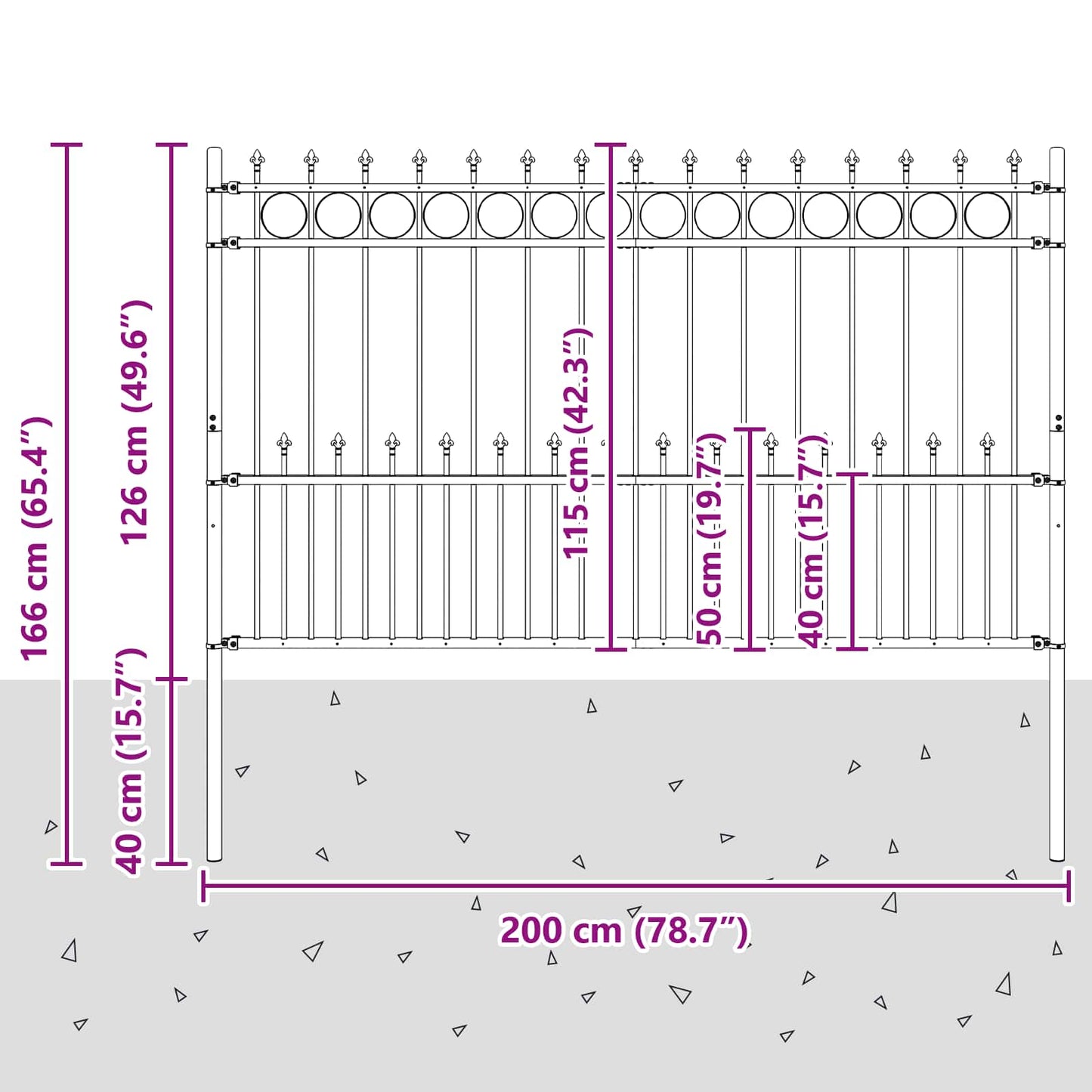 Spike Ring Hek Zwart 200 x 130 cm Gepoedercoat staal