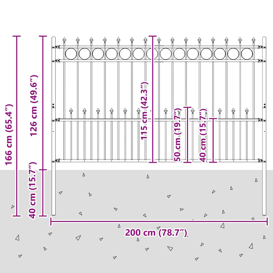Spike Ring Hek Zwart 200 x 130 cm Gepoedercoat staal