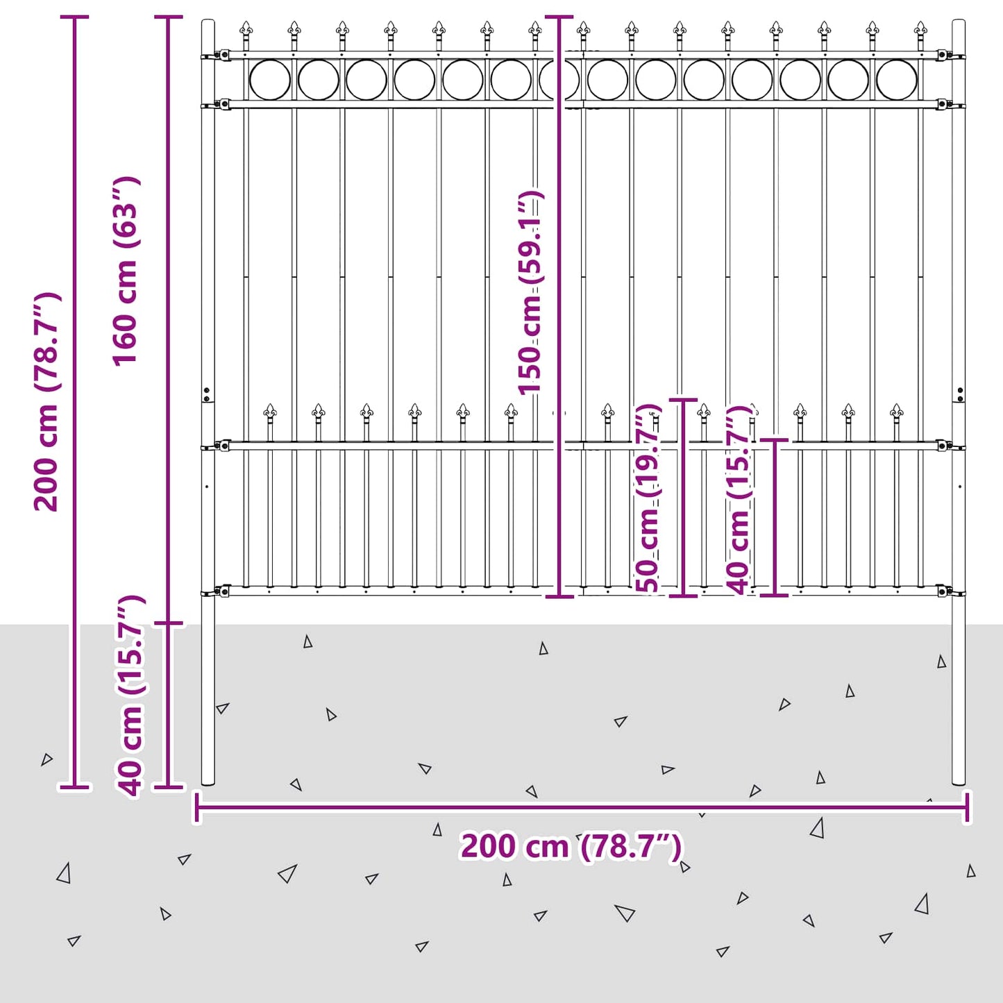 Spike Ring Hek Zwart 200 x 200 cm Gepoedercoat staal