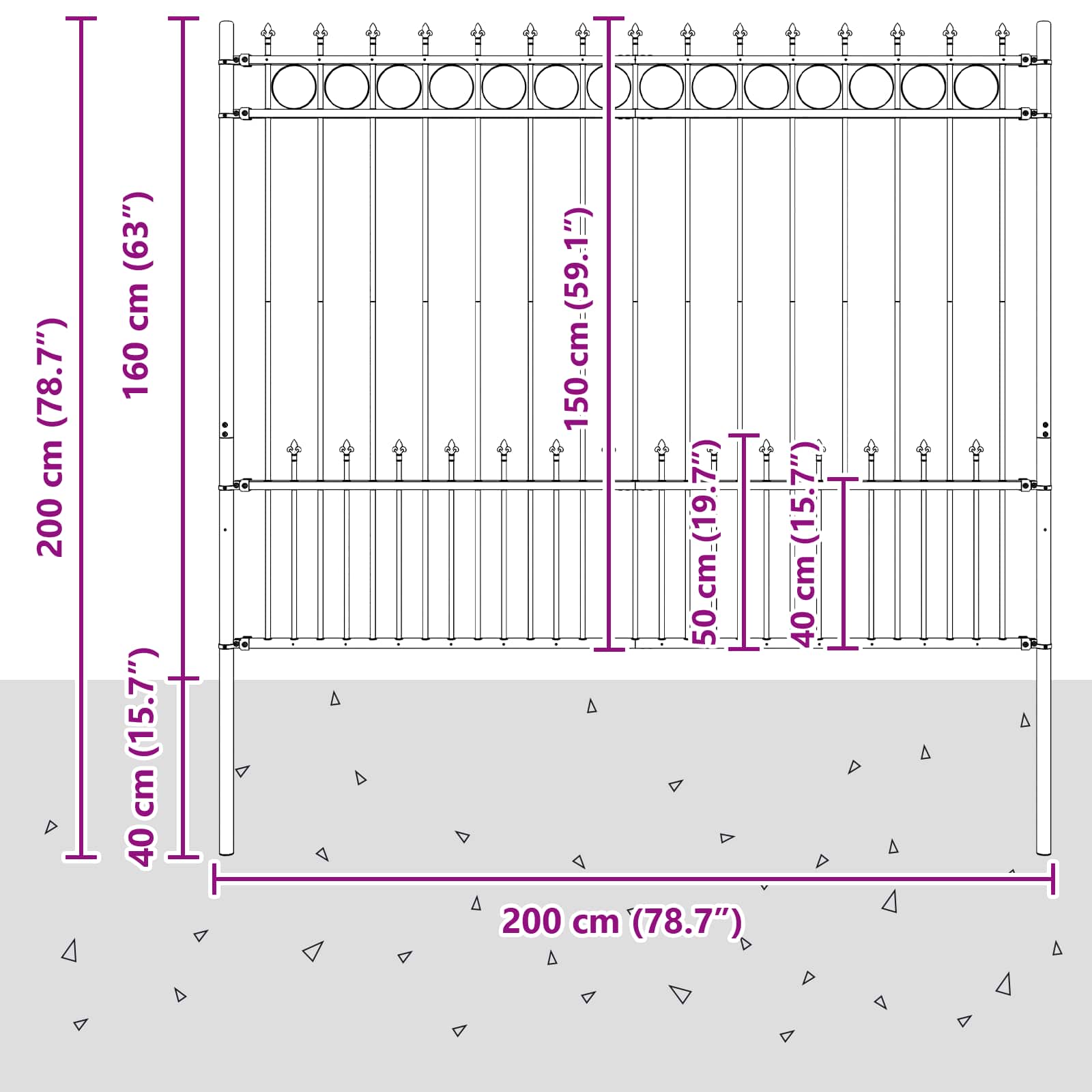 Spike Ring Hek Zwart 200 x 200 cm Gepoedercoat staal
