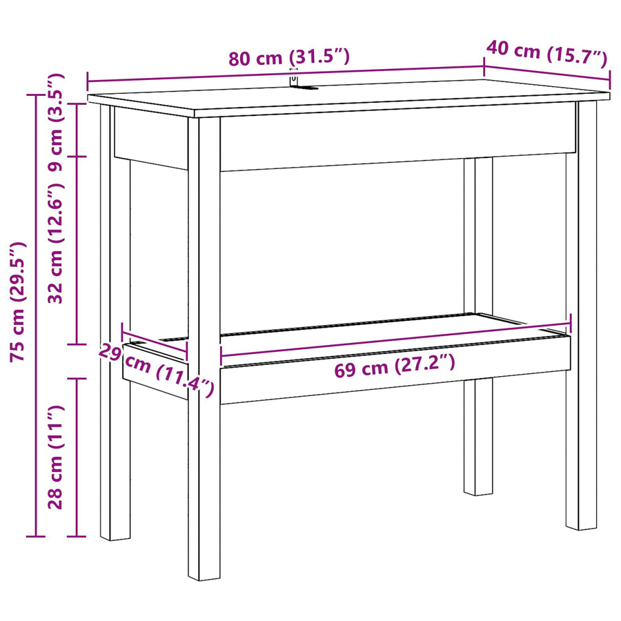 Wandtafel Waskleur Bruin 80 x 40 x 75 cm Massief grenenhout