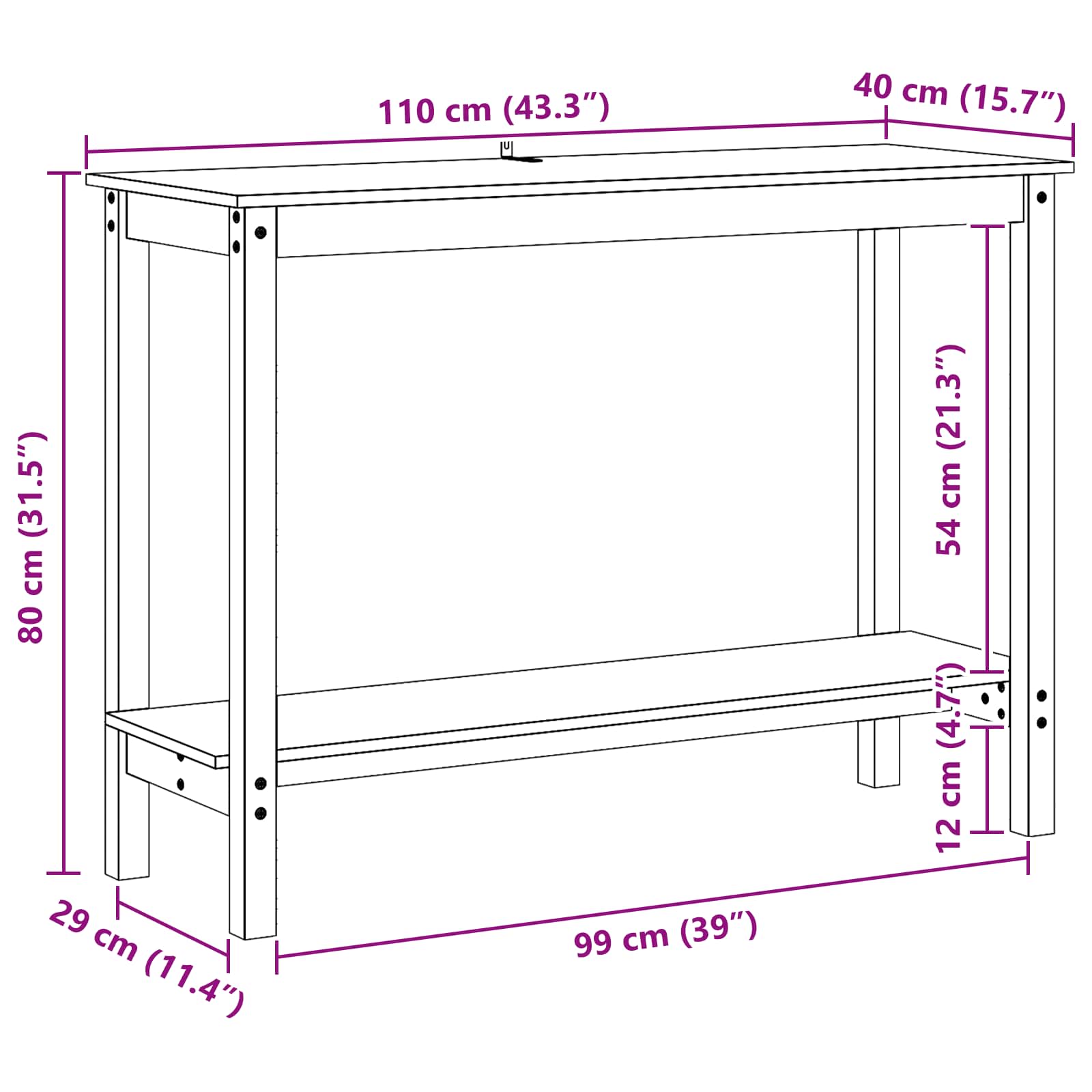 Wandtafel Waskleur Bruin 110 x 40 x 80 cm Massief grenenhout